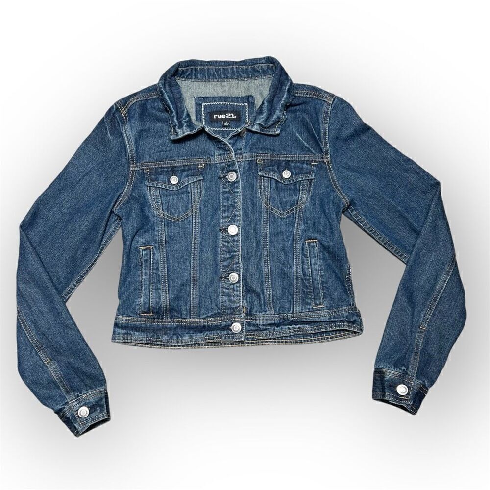Rue21, Button Front Contrast Stitching Denim Jacket, Junior’s Large